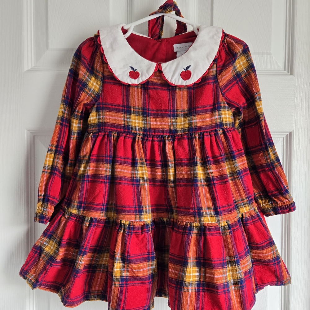 Tahari Red Plaid Apple Dress With Matching Headband 24M